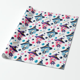Papel De Presente Padrão de Bruxa Mágica Fofo