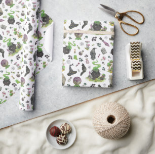 Papel De Presente Padrão de Bruxa Mágica Spooky