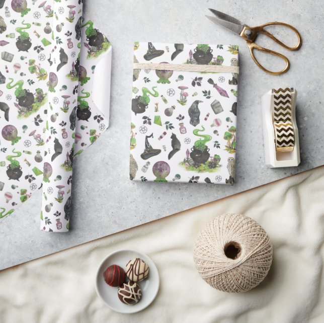 Papel De Presente Padrão de Bruxa Mágica Spooky (Artesanato)