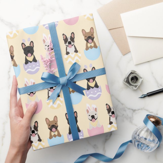 Papel De Presente Padrão de Bulldog Francês do felz pascoa (Presentear)