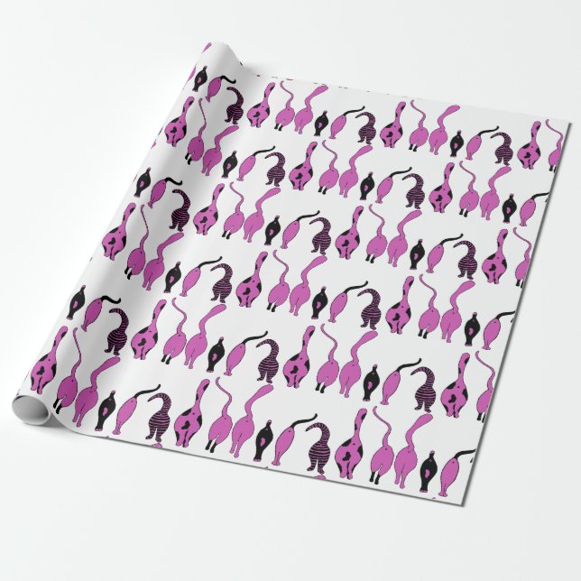 Papel De Presente Padrão de Bumbuns de Gato Roxo (Desenrolado)