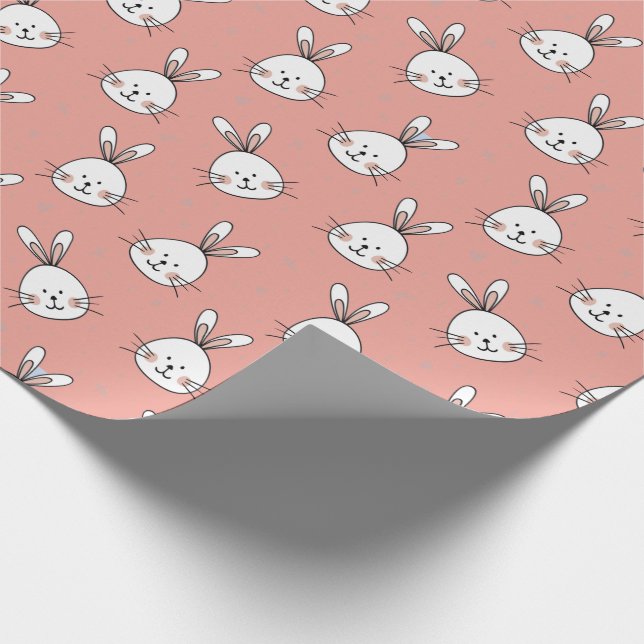 Papel De Presente Padrão de Bunnies Bonitos em Rosa Esbranquiçado (Ponta)