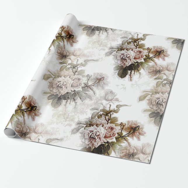 Papel De Presente Padrão de buquê rosa de cinza flexível antigo (Desenrolado)