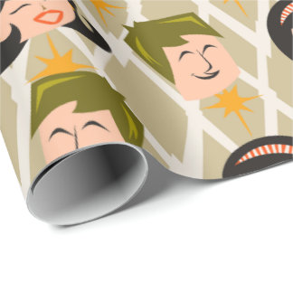 Papel De Presente Padrão de Cabeças Felizes Atômicas Retrô dos Anos