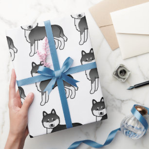 Papel De Presente Padrão De Cachorro Cachorro Negro E Branco Siberi