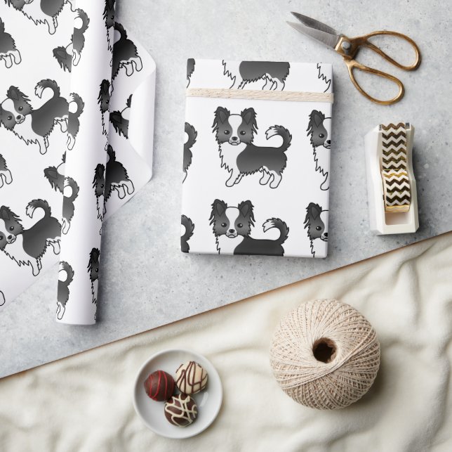 Papel De Presente Padrão de cachorro Chihuahua de casaco longo preto (Artesanato)