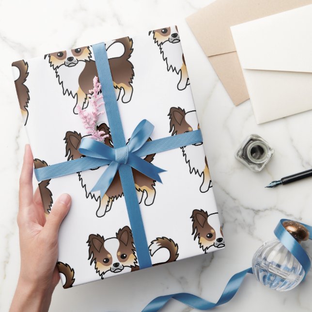 Papel De Presente Padrão de cachorro Chihuahua de pelo longo tricolo (Presentear)
