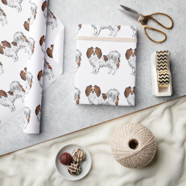 Papel De Presente Padrão de Cachorro da Raça Phalène Feliz Brinquedo (Artesanato)