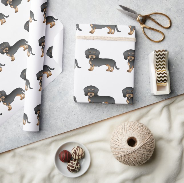 Papel De Presente Padrão de cachorro Dachshund de pelo duro preto e  (Artesanato)