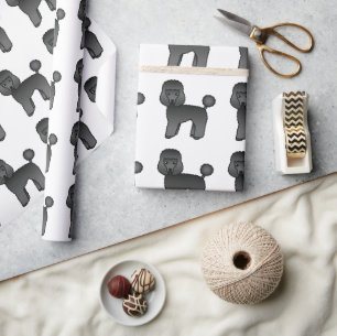 Papel De Presente Padrão de Cachorro de Cartoon Negro de Poodle Cute