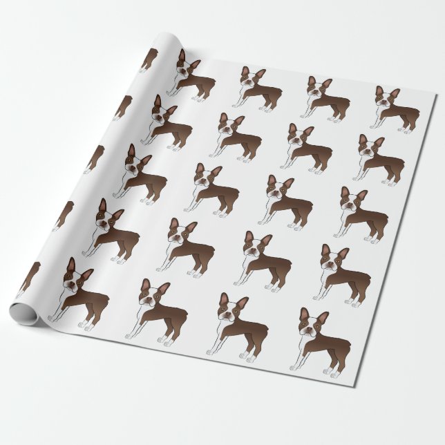Papel De Presente Padrão de Cachorro de Desenho Animado Boston Terri (Desenrolado)