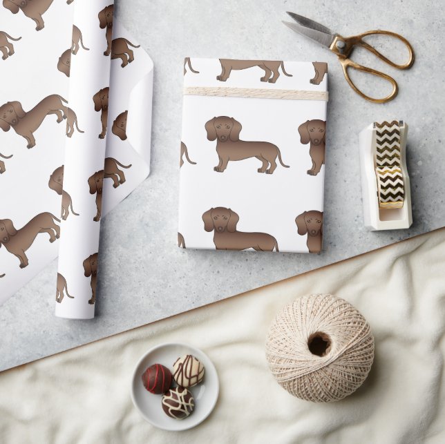 Papel De Presente Padrão de Cachorro de Desenho Animado Dachshund de (Artesanato)