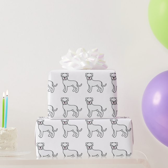 Papel De Presente Padrão de cachorro de desenho animado fofo Boxer b (Presentes para festas)