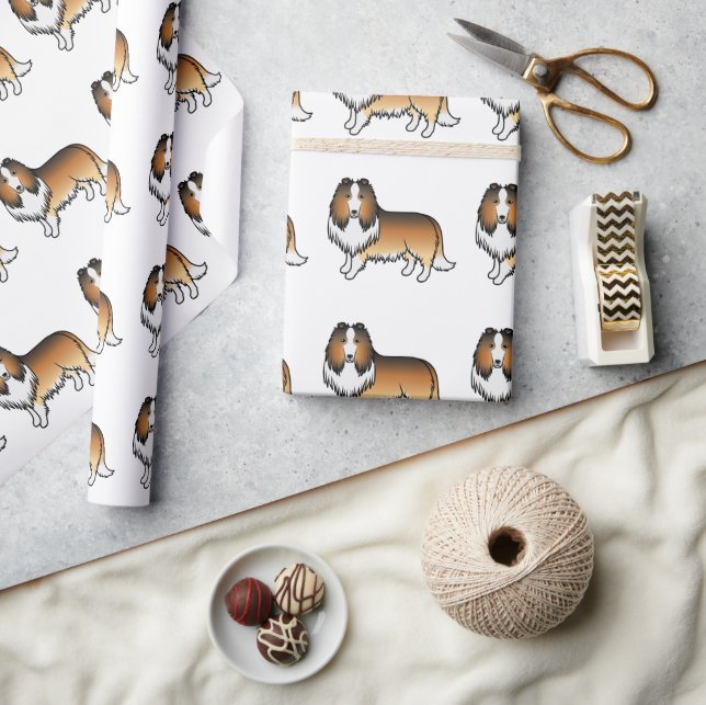 Papel De Presente Padrão de Cachorro de Desenho Animado Fofo Collie  (Artesanato)