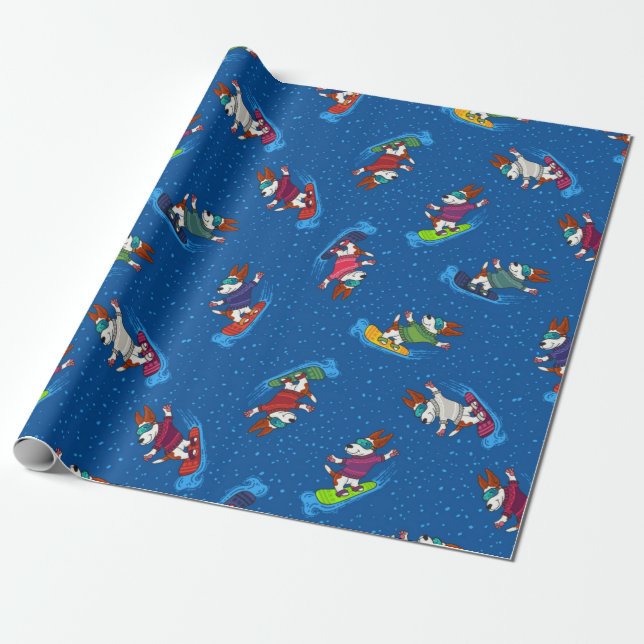 Papel De Presente Padrão de Cachorro de Snowboard (Desenrolado)