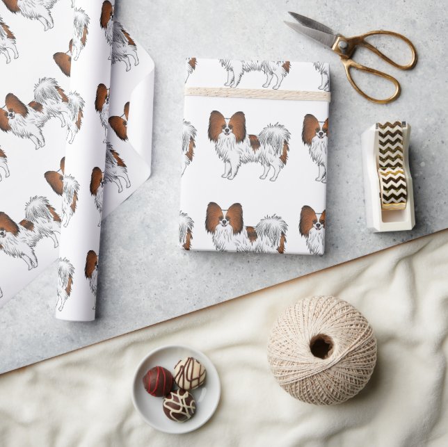 Papel De Presente Padrão de Cachorro Fofo e Feliz Papillon Sable Ver (Artesanato)