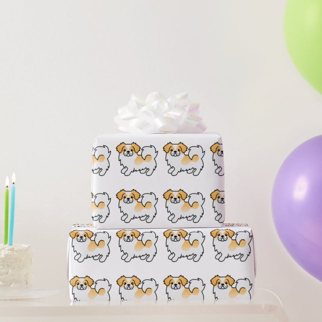 Papel De Presente Padrão de Cachorro Fofo Fawn Parti-Color Tibetan S (Presentes para festas)