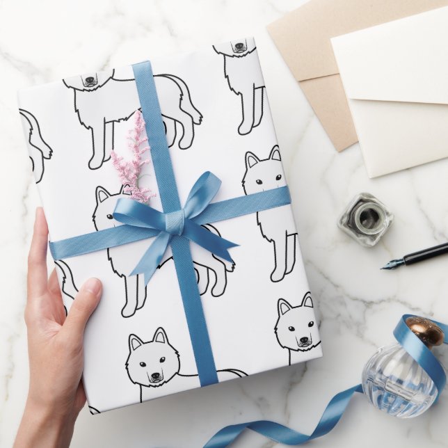 Papel De Presente Padrão de Cachorro Fofo Husky Siberiano Branco (Presentear)