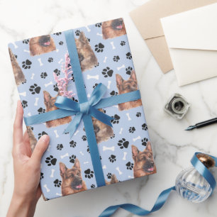 Papel De Presente Padrão de Cachorro german shepherd no Azul Pratead