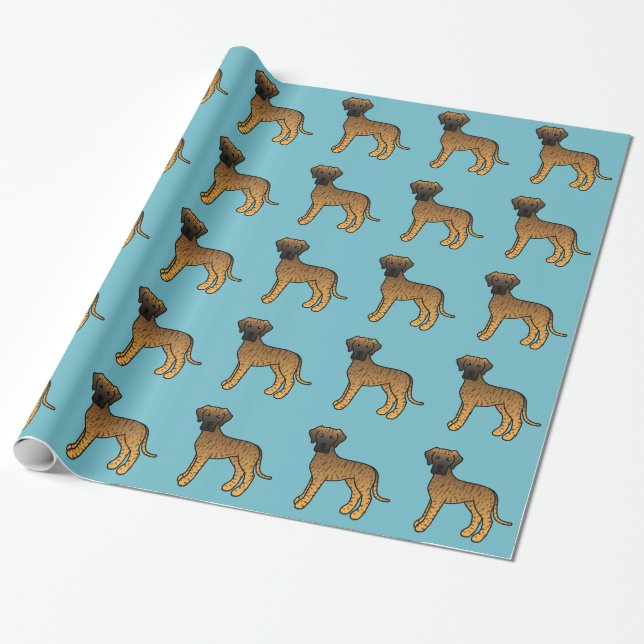 Papel De Presente Padrão de cachorro Great Dane atigrado em azul (Desenrolado)