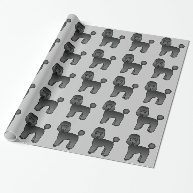Papel De Presente Padrão de cachorro Poodle brinquedo preto em cinza (Desenrolado)