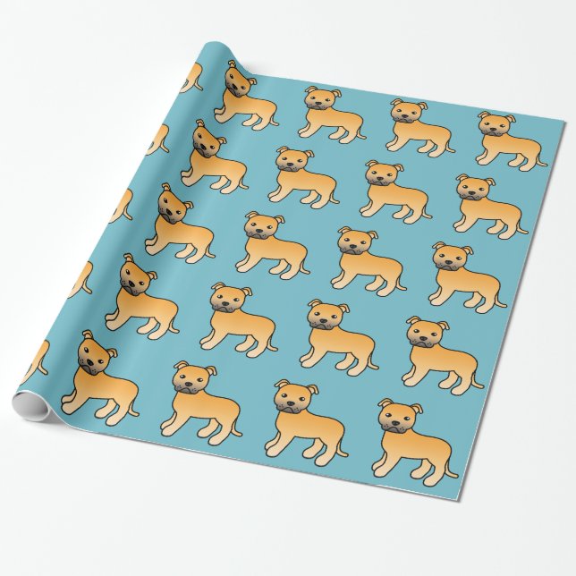 Papel De Presente Padrão de cachorro Staffordshire Bull Terrier cor  (Desenrolado)