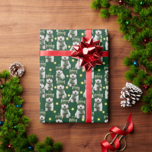 Papel De Presente Padrão de Cachorro Westie Fofo com Chapéu de Inver
