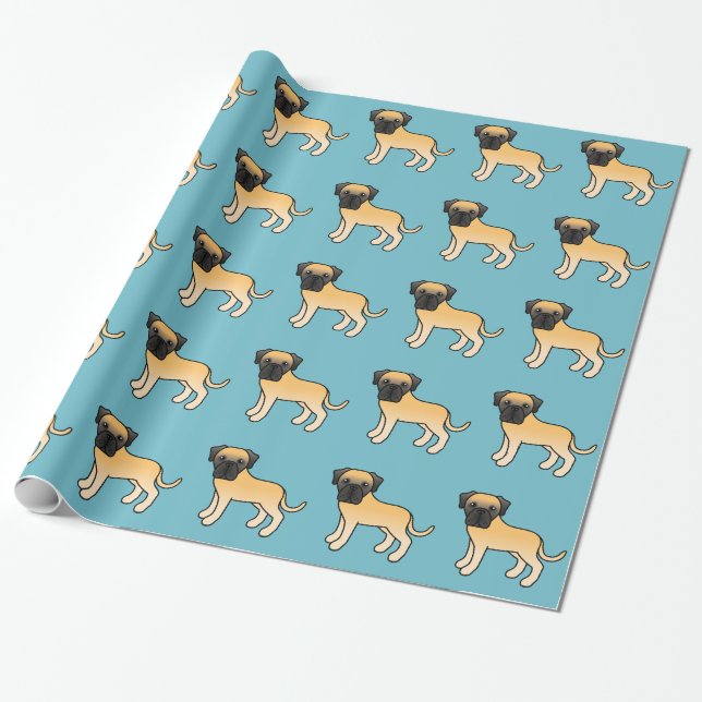 Papel De Presente Padrão de cachorros Old English Mastiff corça fofa (Desenrolado)