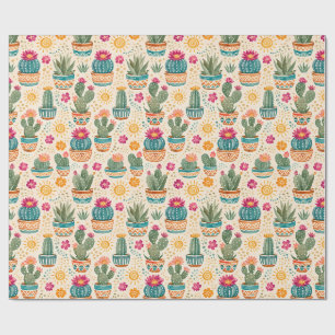 Papel De Presente Padrão de Cacto Pintado à Aquarela