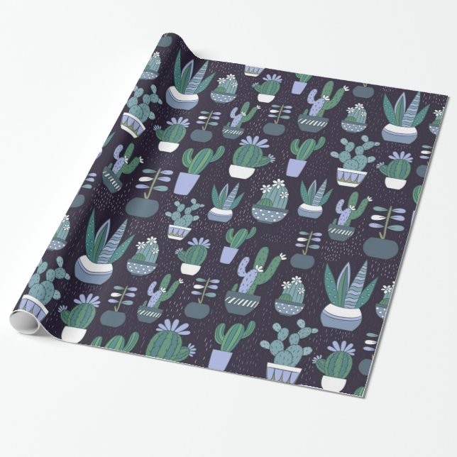 Papel De Presente Padrão de cactus (Desenrolado)