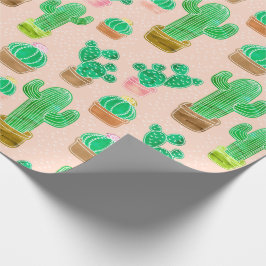 Papel De Presente Padrão De Cactus Potente Desenhado À Mão