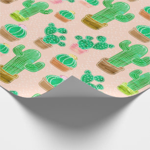 Papel De Presente Padrão De Cactus Potente Desenhado À Mão