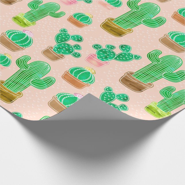 Papel De Presente Padrão De Cactus Potente Desenhado À Mão (Ponta)