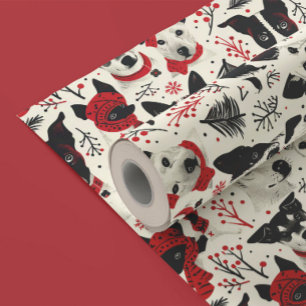 Papel De Presente Padrão de Cães de Natal Coloridos