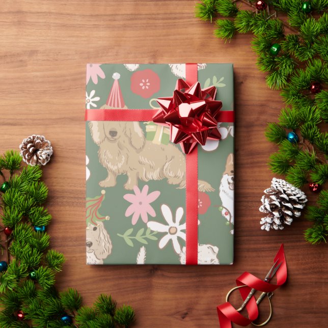 Papel De Presente Padrão de Cães de Natal Fofos (Presente de Natal)