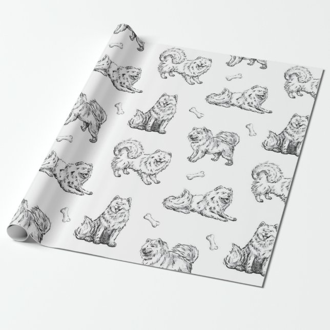 Papel De Presente Padrão de cães samoiados (Desenrolado)