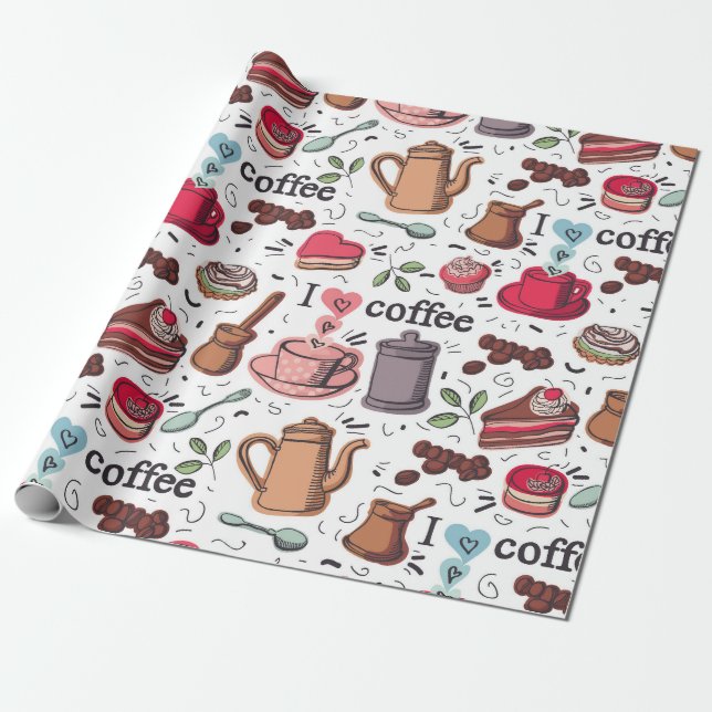 Papel De Presente Padrão De Café Bonito (Desenrolado)