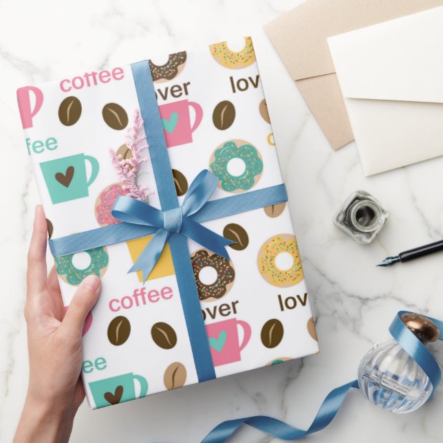 Papel De Presente Padrão de Café e Donut  (Presentear)