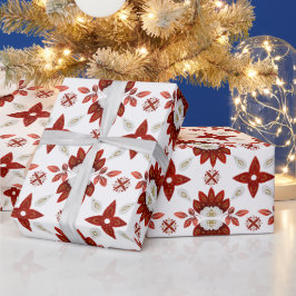 Papel De Presente Padrão de Caleidoscópio Escandinavo Vermelho e Dou