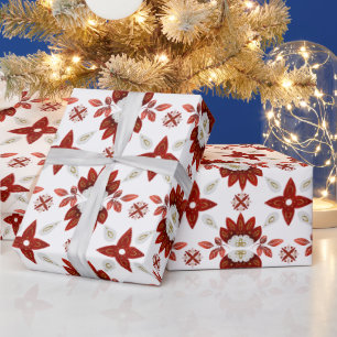 Papel De Presente Padrão de Caleidoscópio Escandinavo Vermelho e Dou