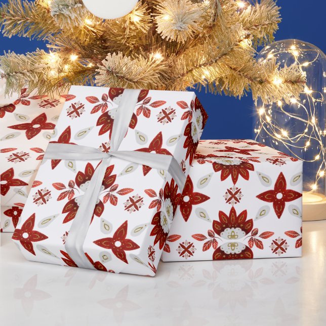 Papel De Presente Padrão de Caleidoscópio Escandinavo Vermelho e Dou (Feriados)