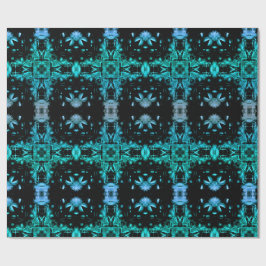 Papel De Presente Padrão de caleidoscópio fractal elétrico azul-turq