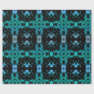 Papel De Presente Padrão de caleidoscópio fractal elétrico azul-turq