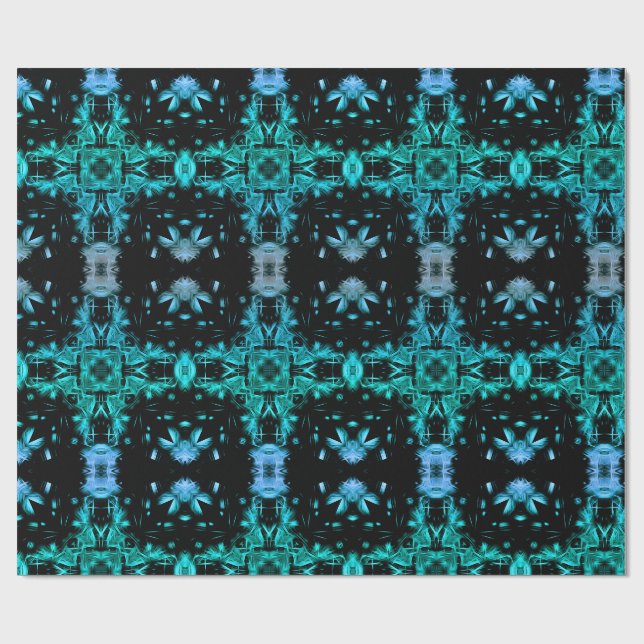 Papel De Presente Padrão de caleidoscópio fractal elétrico azul-turq (Aberto)