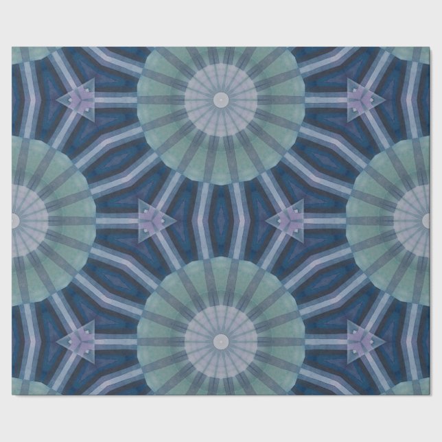 Papel De Presente Padrão de Caleidoscópio Geométrico Azul-marinho e  (Barra)