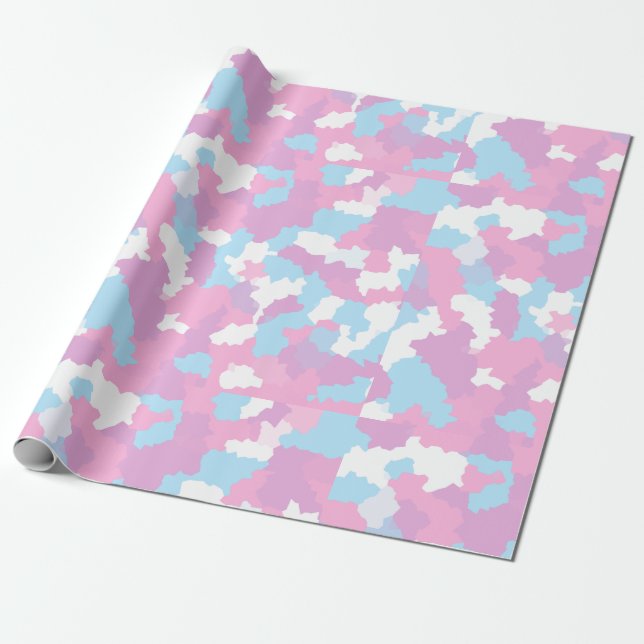 Papel De Presente Padrão de Camouflage Abstrato feminina pastel rosa (Desenrolado)