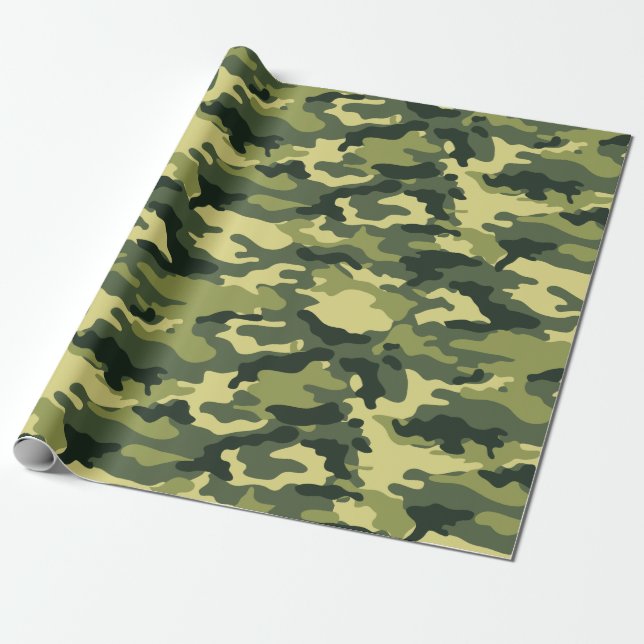 Papel De Presente Padrão de Camouflage Verde Militar (Desenrolado)