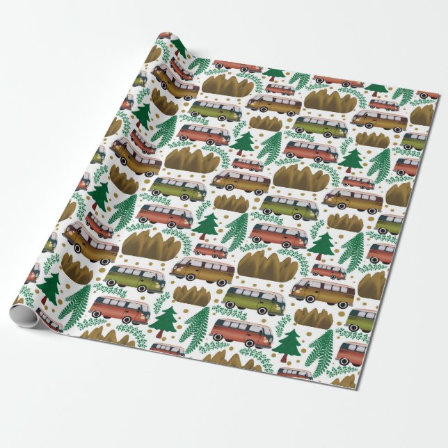 Papel De Presente Padrão de Camper Woodland (Desenrolado)
