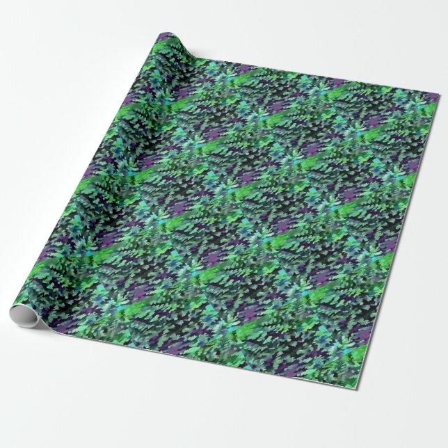 Papel De Presente Padrão de Camuflagem Verde Jade e Roxo (Desenrolado)
