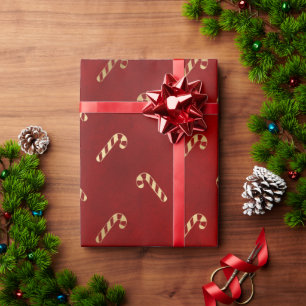Papel De Presente Padrão de cana-de-açúcar vermelho e dourado